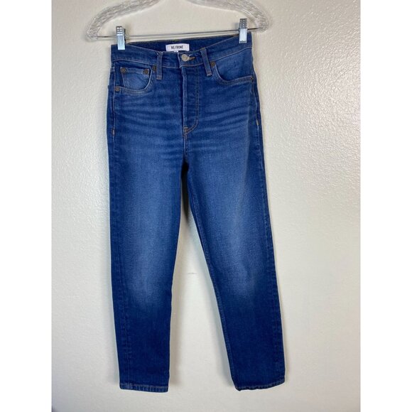 Re/Done 90s High Rise Ankle Crop Button Fly Blue Denim Jeans Women Size 25 - Picture 1 of 16